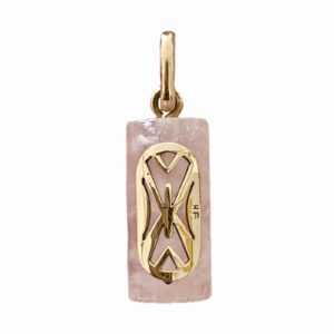 Dance Shield Male on Pink Quartz Gold Pendant - 9K YG (375) PM