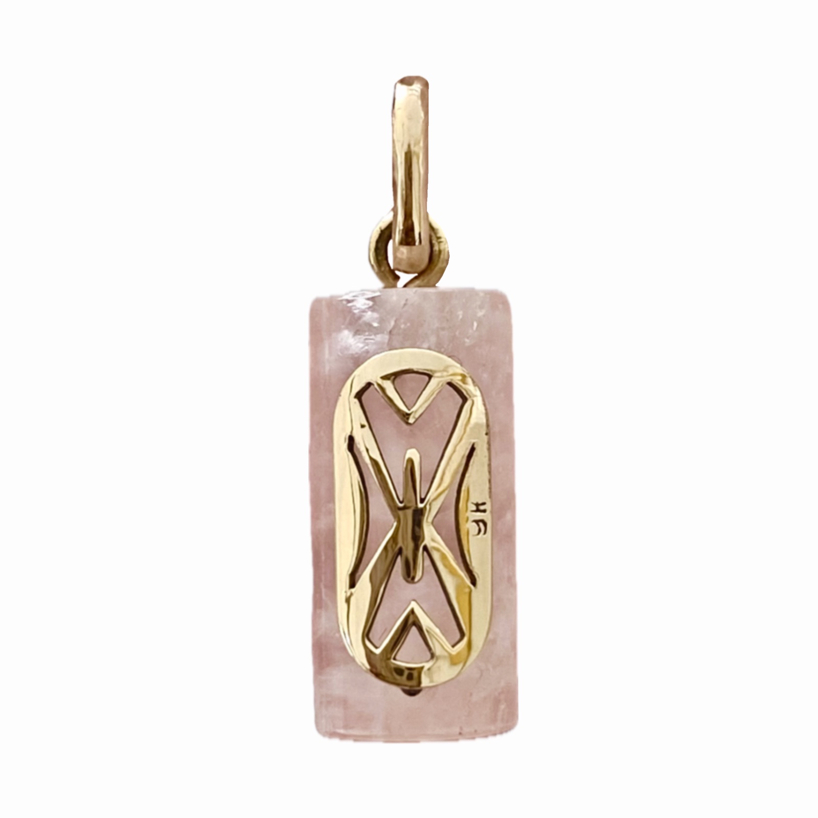 Dance Shield Male on Pink Quartz Gold Pendant - 9K YG (375) PM