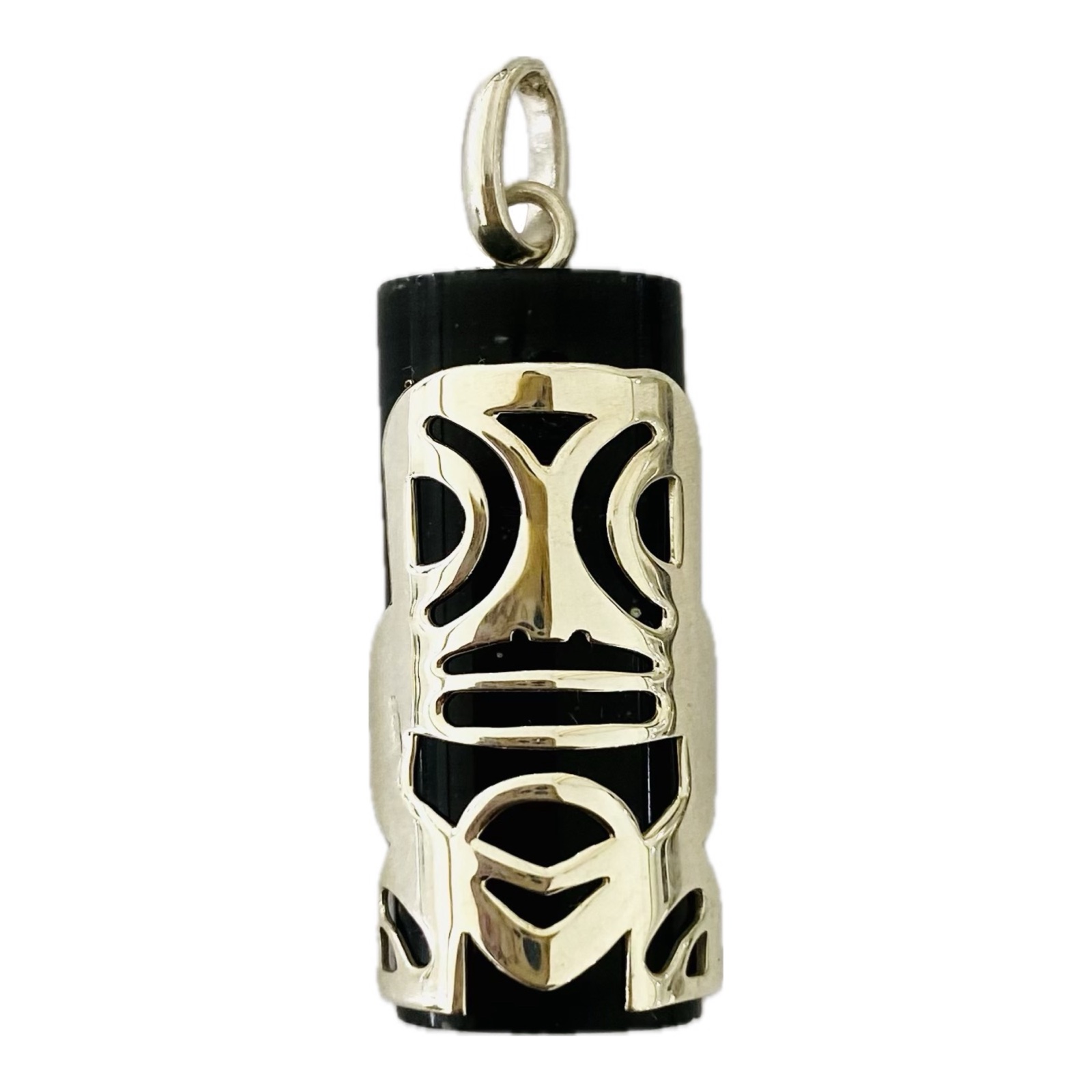 TIKI Set On Black Onyx Stone Pendant Sterling Silver (925)