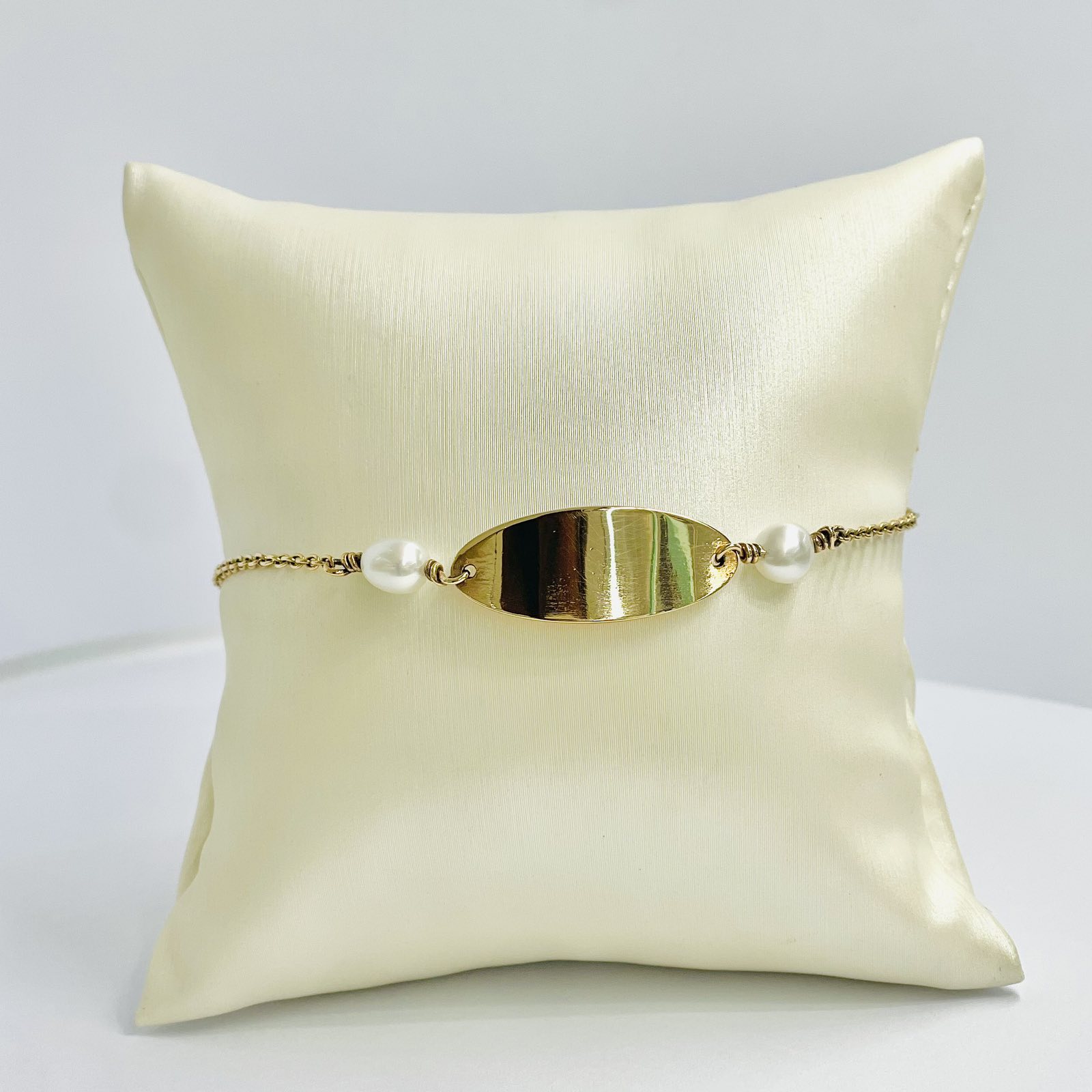 Baby Bracelet With Tahitian Keshis Plaque Name 9K Gold (375) (19cm)