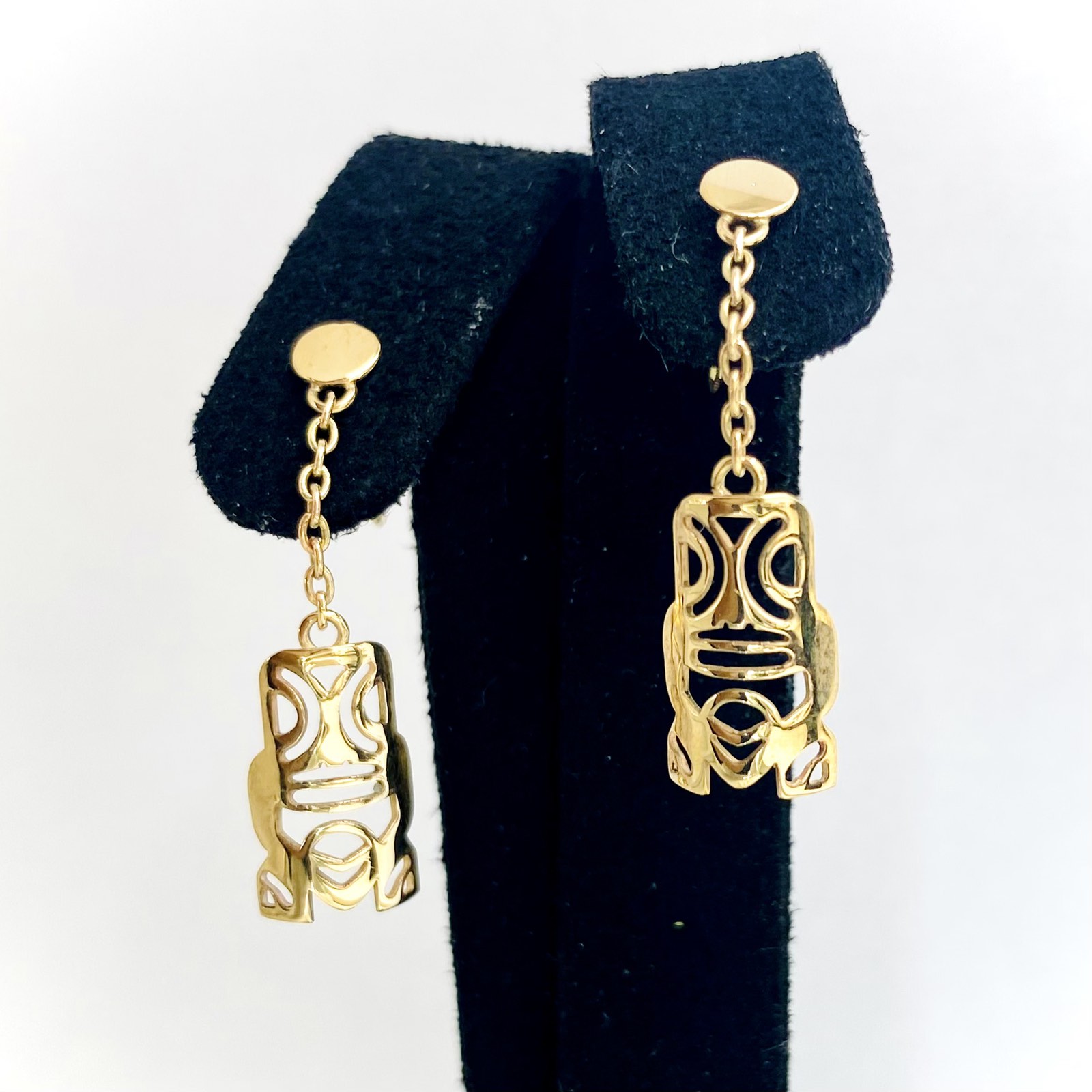 Mini "Tiki" Drop Chain Earring 9K Gold (375)