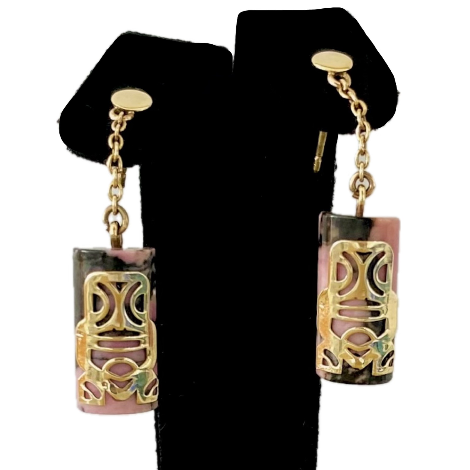 Tiki Set On Rhodonite Stone Drop Chain 9K Gold (375)