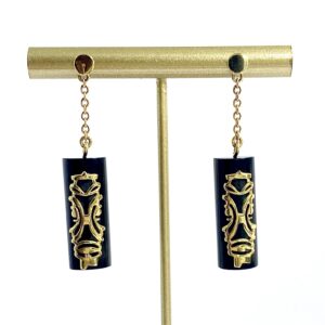 Ponahre on Black Onyx Drop Chain Gold Earring - 9K (375)