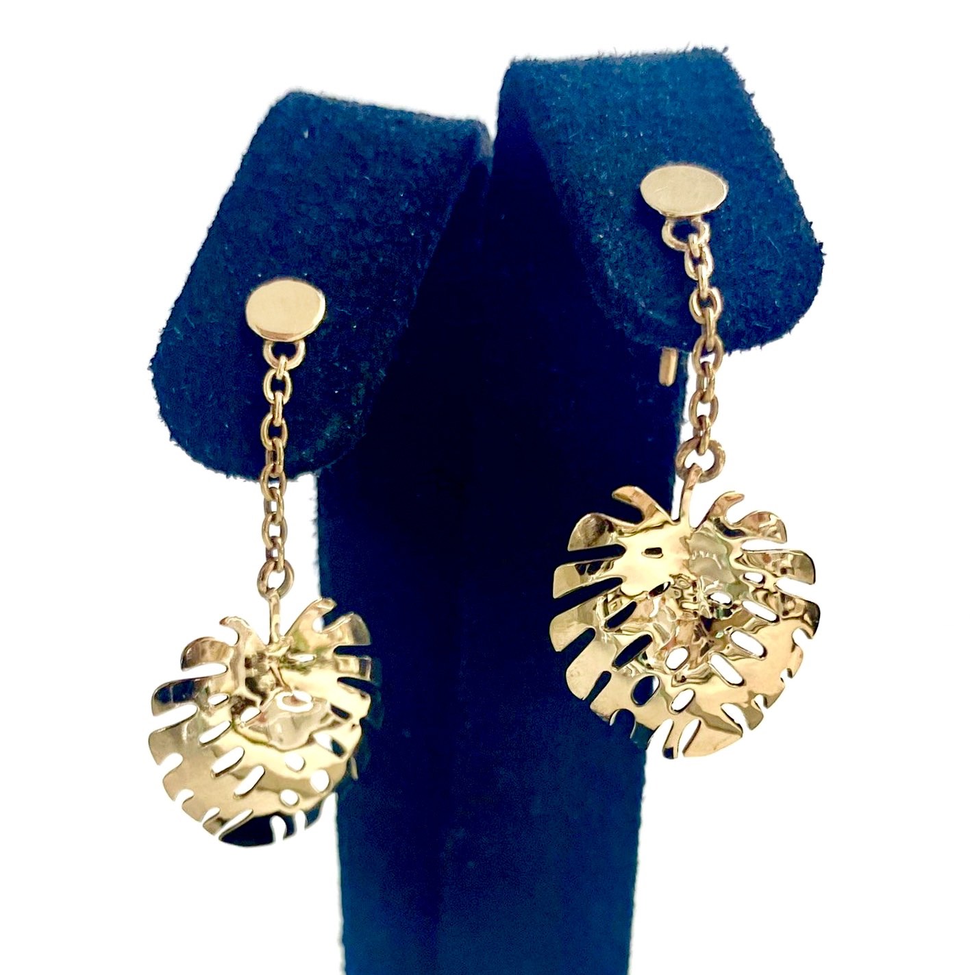 Monstera Leaf Drop Chain Gold Earring - 9KY (375)