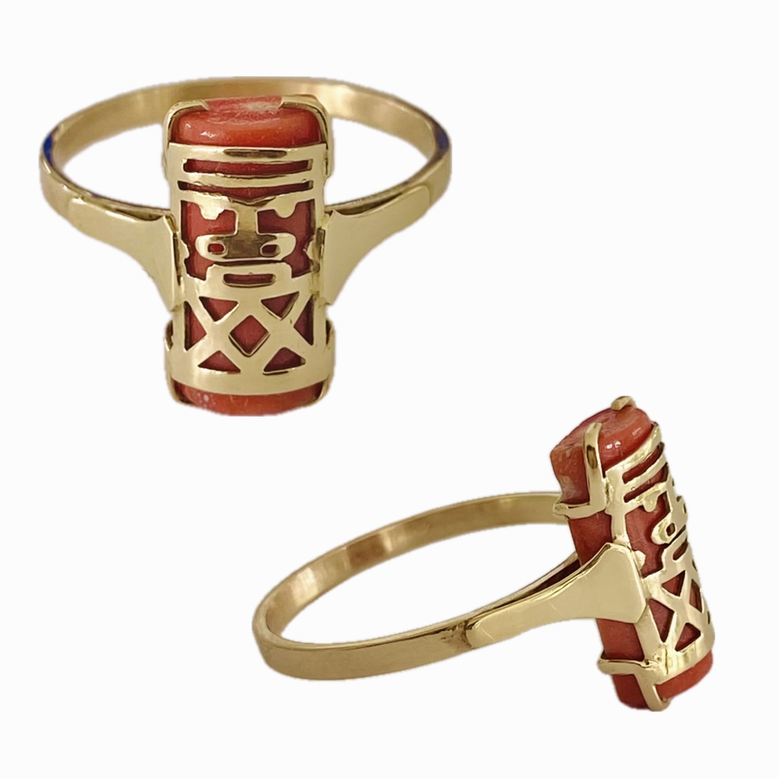 Mini Tabou on Red Coral Stone Ring in 9K Gold (375)