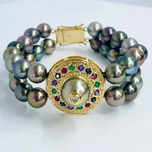 Tahitian Pearl Bracelet With Diamond, Rubies, Sapphires, Emeralds And Amethysts 18K Gold (750)