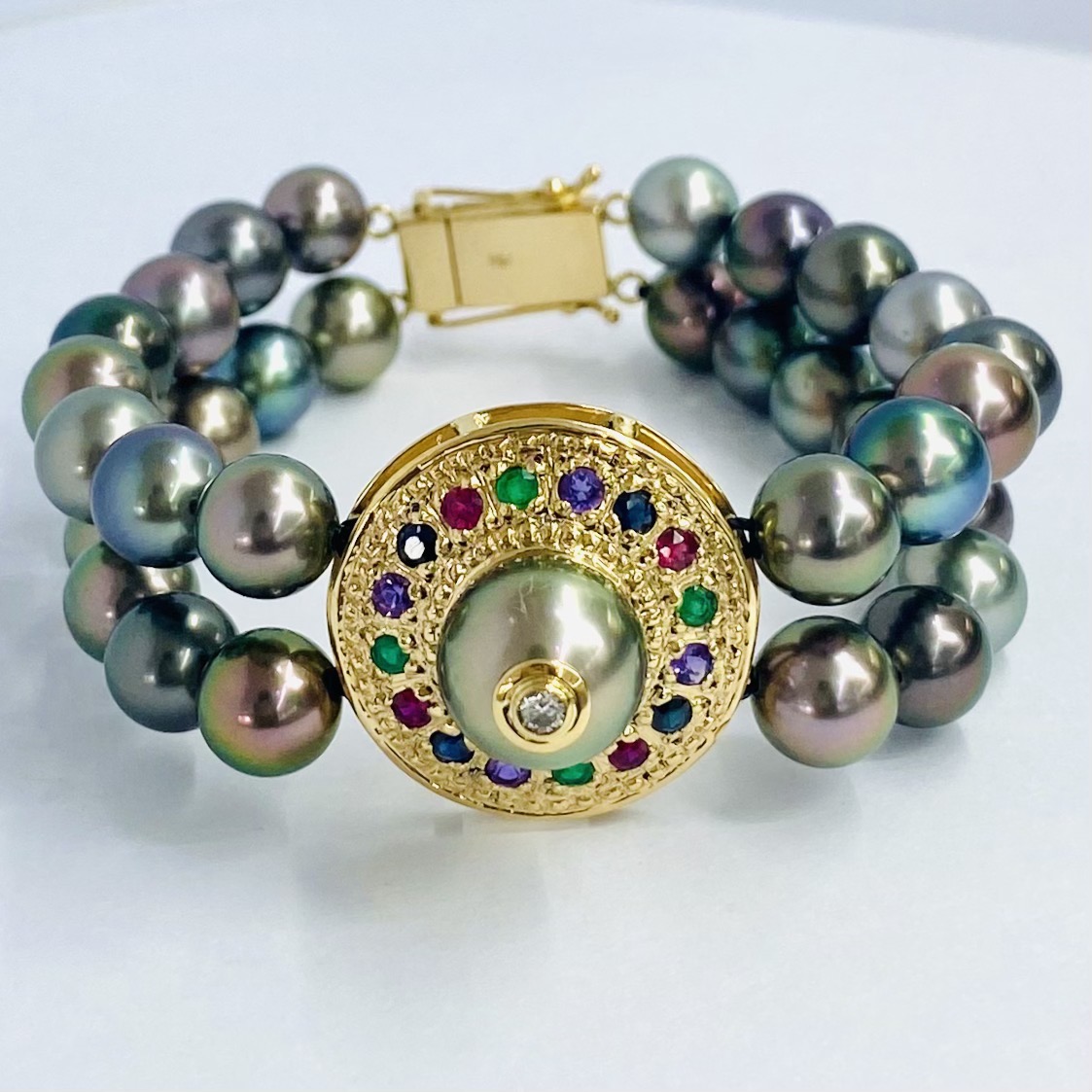 Tahitian Pearl Bracelet With Diamond, Rubies, Sapphires, Emeralds And Amethysts 18K Gold (750)
