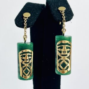 "Tale" Set On Jade Aventurine Drop Chain Earring 9K Gold (375)