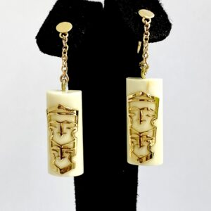 Tamtam 2 Face On Ivory Tusk Drop Chain Earring 9K Gold (375)