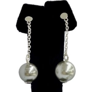Grey Shell Pearls Drop Chain Earring in Sterling Silver (925)