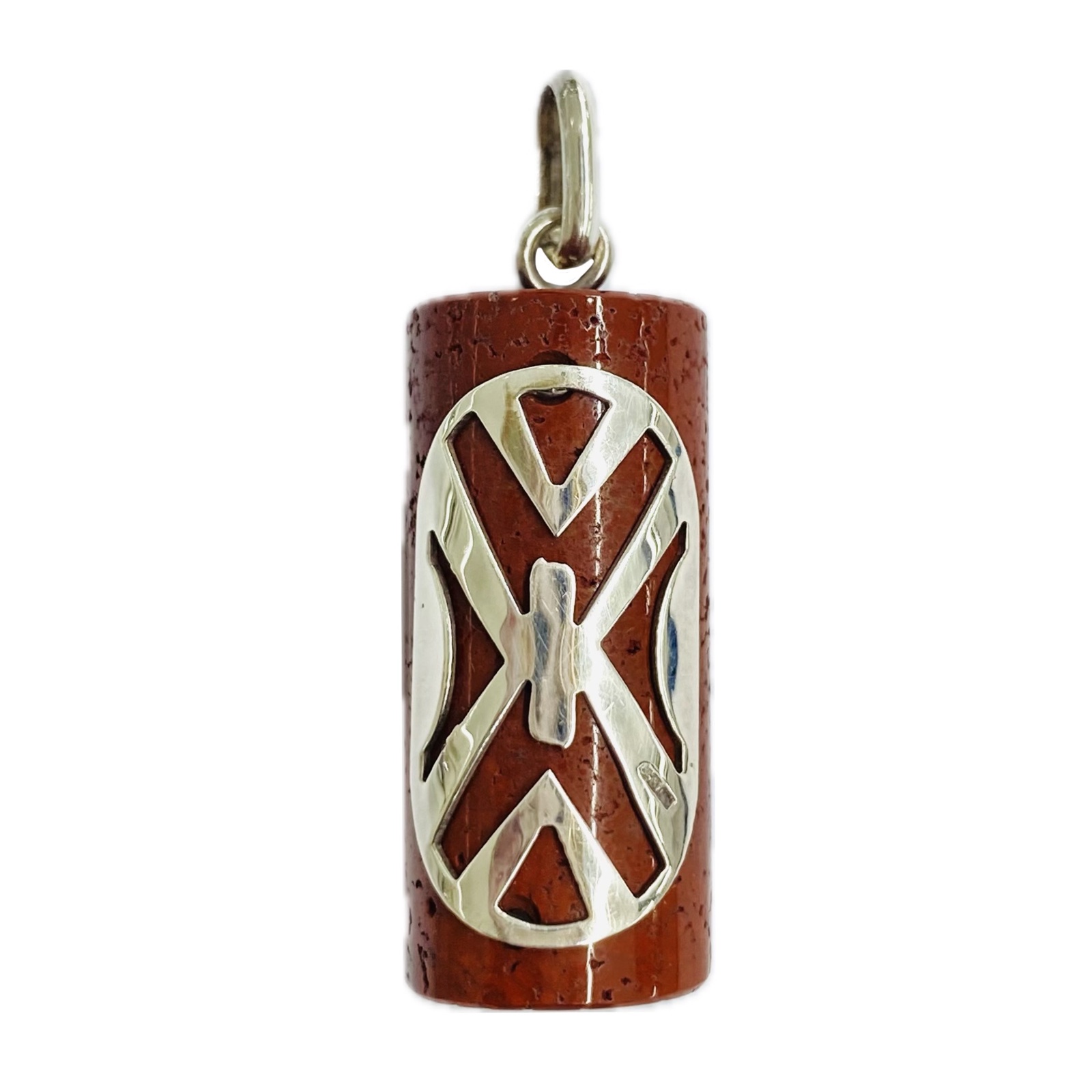 Dance Shield Male on Red Jasper Stone Pendant Sterling Silver (925)