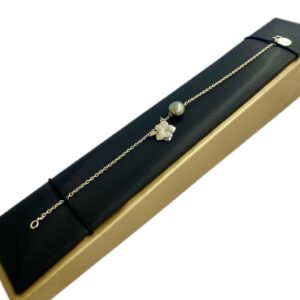 Bracelet with Hibiscus flower Charm and Tahitian Pearl in Sterling Silver (925)