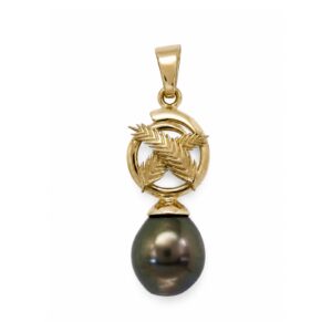 Pig Tusk, Namele & Tahitian Pearl Pendant, 9K Gold